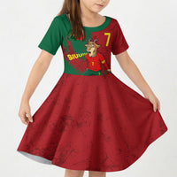 Portugal Football Kid Short Sleeve Dress Goat Number 7 Greatest Of All Time Abstract Grunge