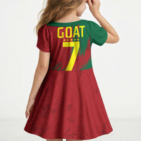 Portugal Football Kid Short Sleeve Dress Goat Number 7 Greatest Of All Time Abstract Grunge