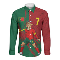 Portugal Football Long Sleeve Button Shirt Goat Number 7 Greatest Of All Time Abstract Grunge