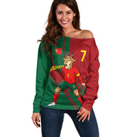 Portugal Football Off Shoulder Sweater Goat Number 7 Greatest Of All Time Abstract Grunge