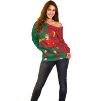 Portugal Football Off Shoulder Sweater Goat Number 7 Greatest Of All Time Abstract Grunge