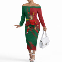 Portugal Football Off The Shoulder Long Sleeve Dress Goat Number 7 Greatest Of All Time Abstract Grunge