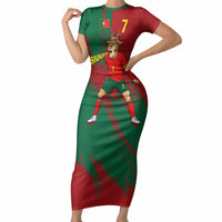Portugal Football Short Sleeve Bodycon Dress Goat Number 7 Greatest Of All Time Abstract Grunge