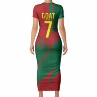Portugal Football Short Sleeve Bodycon Dress Goat Number 7 Greatest Of All Time Abstract Grunge