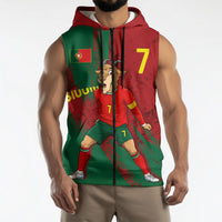 Portugal Football Sleeveless Zip Hoodie Goat Number 7 Greatest Of All Time Abstract Grunge