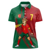 Portugal Football Women Polo Shirt Goat Number 7 Greatest Of All Time Abstract Grunge