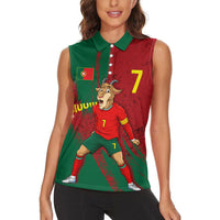 Portugal Football Women Sleeveless Polo Shirt Goat Number 7 Greatest Of All Time Abstract Grunge