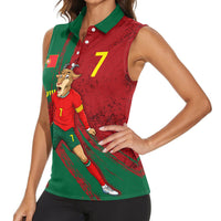 Portugal Football Women Sleeveless Polo Shirt Goat Number 7 Greatest Of All Time Abstract Grunge