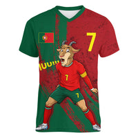 Portugal Football Women V-Neck T-Shirt Goat Number 7 Greatest Of All Time Abstract Grunge