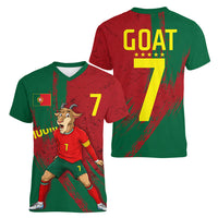 Portugal Football Women V-Neck T-Shirt Goat Number 7 Greatest Of All Time Abstract Grunge