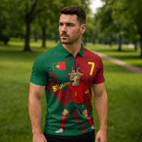 Portugal Football Zipper Polo Shirt Goat Number 7 Greatest Of All Time Abstract Grunge