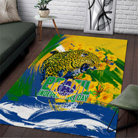 Brazil Independence Day Area Rug Roaring Jaguar Christ Redeemer Tropical Floral