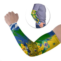 Brazil Independence Day Arm Sleeves Roaring Jaguar Christ Redeemer Tropical Floral