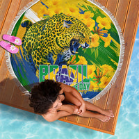 Brazil Independence Day Beach Blanket Roaring Jaguar Christ Redeemer Tropical Floral