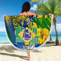 Brazil Independence Day Beach Blanket Roaring Jaguar Christ Redeemer Tropical Floral