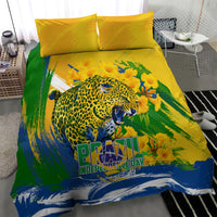 Brazil Independence Day Bedding Set Roaring Jaguar Christ Redeemer Tropical Floral