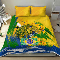 Brazil Independence Day Bedding Set Roaring Jaguar Christ Redeemer Tropical Floral