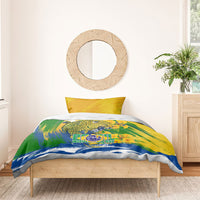 Brazil Independence Day Bedding Set Roaring Jaguar Christ Redeemer Tropical Floral
