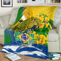 Brazil Independence Day Blanket Roaring Jaguar Christ Redeemer Tropical Floral