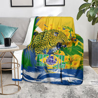Brazil Independence Day Blanket Roaring Jaguar Christ Redeemer Tropical Floral