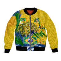Brazil Independence Day Bomber Jacket Roaring Jaguar Christ Redeemer Tropical Floral