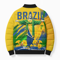 Brazil Independence Day Bomber Puffer Jacket Roaring Jaguar Christ Redeemer Tropical Floral
