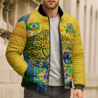 Brazil Independence Day Bomber Puffer Jacket Roaring Jaguar Christ Redeemer Tropical Floral