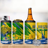 Brazil Independence Day 4 in 1 Can Cooler Tumbler Roaring Jaguar Christ Redeemer Tropical Floral