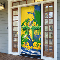 Brazil Independence Day Door Cover Roaring Jaguar Christ Redeemer Tropical Floral