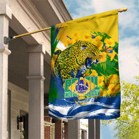 Brazil Independence Day Garden Flag Roaring Jaguar Christ Redeemer Tropical Floral