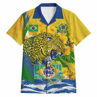 Brazil Independence Day Hawaiian Shirt Roaring Jaguar Christ Redeemer Tropical Floral