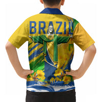 Brazil Independence Day Kid Hawaiian Shirt Roaring Jaguar Christ Redeemer Tropical Floral