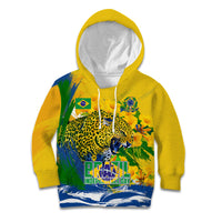 Brazil Independence Day Kid Hoodie Roaring Jaguar Christ Redeemer Tropical Floral