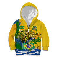 Brazil Independence Day Kid Hoodie Roaring Jaguar Christ Redeemer Tropical Floral