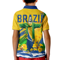 Brazil Independence Day Kid Polo Shirt Roaring Jaguar Christ Redeemer Tropical Floral