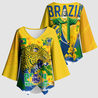 Brazil Independence Day Kimono Sleeve Blouse Roaring Jaguar Christ Redeemer Tropical Floral