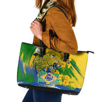 Brazil Independence Day Leather Tote Bag Roaring Jaguar Christ Redeemer Tropical Floral