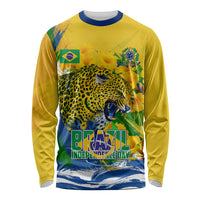 Brazil Independence Day Long Sleeve Shirt Roaring Jaguar Christ Redeemer Tropical Floral
