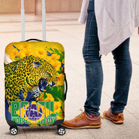 Brazil Independence Day Luggage Cover Roaring Jaguar Christ Redeemer Tropical Floral