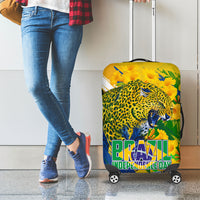 Brazil Independence Day Luggage Cover Roaring Jaguar Christ Redeemer Tropical Floral