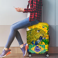 Brazil Independence Day Luggage Cover Roaring Jaguar Christ Redeemer Tropical Floral