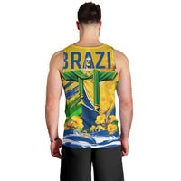 Brazil Independence Day Men Tank Top Roaring Jaguar Christ Redeemer Tropical Floral