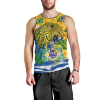 Brazil Independence Day Men Tank Top Roaring Jaguar Christ Redeemer Tropical Floral
