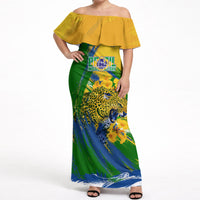 Brazil Independence Day Off Shoulder Maxi Dress Roaring Jaguar Christ Redeemer Tropical Floral