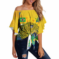 Brazil Independence Day Off Shoulder Wrap Waist Top Roaring Jaguar Christ Redeemer Tropical Floral