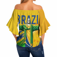 Brazil Independence Day Off Shoulder Wrap Waist Top Roaring Jaguar Christ Redeemer Tropical Floral