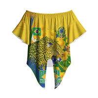 Brazil Independence Day Off Shoulder Wrap Waist Top Roaring Jaguar Christ Redeemer Tropical Floral