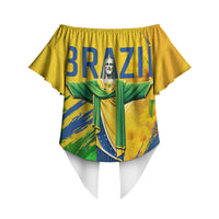 Brazil Independence Day Off Shoulder Wrap Waist Top Roaring Jaguar Christ Redeemer Tropical Floral