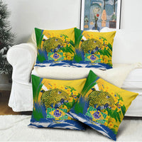 Brazil Independence Day Pillow Cover Roaring Jaguar Christ Redeemer Tropical Floral