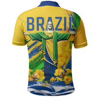 Brazil Independence Day Polo Shirt Roaring Jaguar Christ Redeemer Tropical Floral